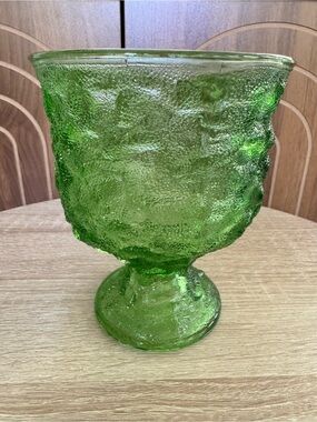 EO Brody Abocado Green Textured Glass Pedestal Compote Vase